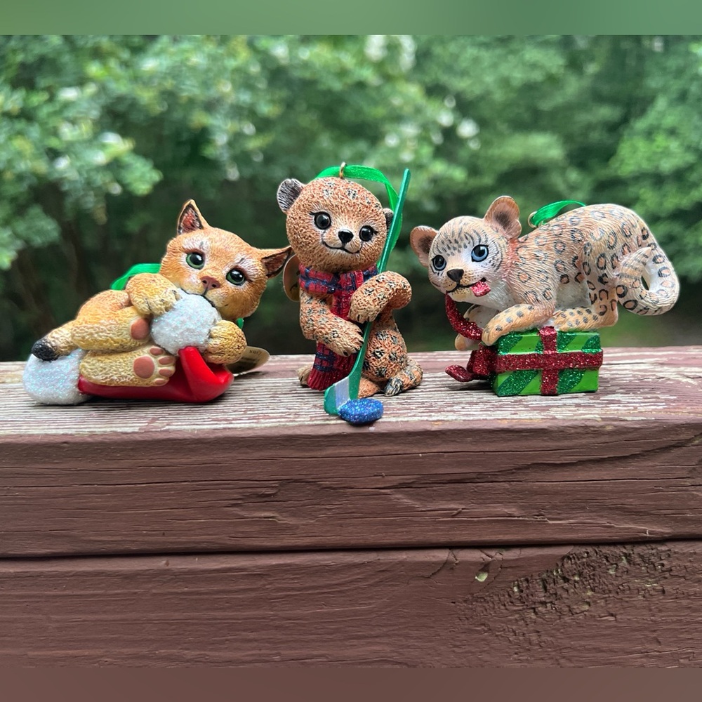 Danbury Mint Baby Animal Cheetah,Leopard,Lynx Feline Cat Christmas Ornament
